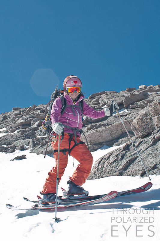 Kim skiing the North Face of Longs Peak