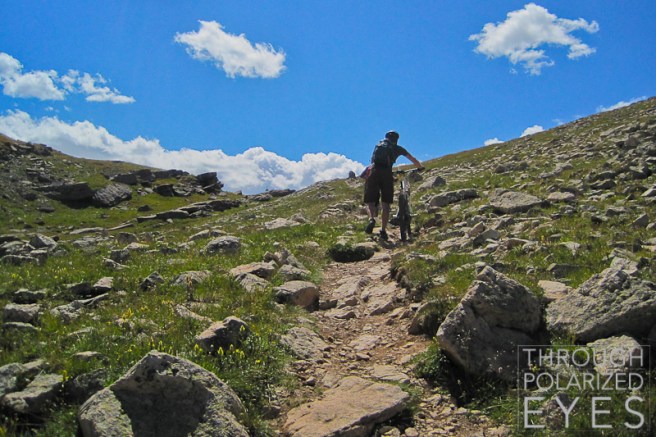 Hike-a-biking towards Searle Pass